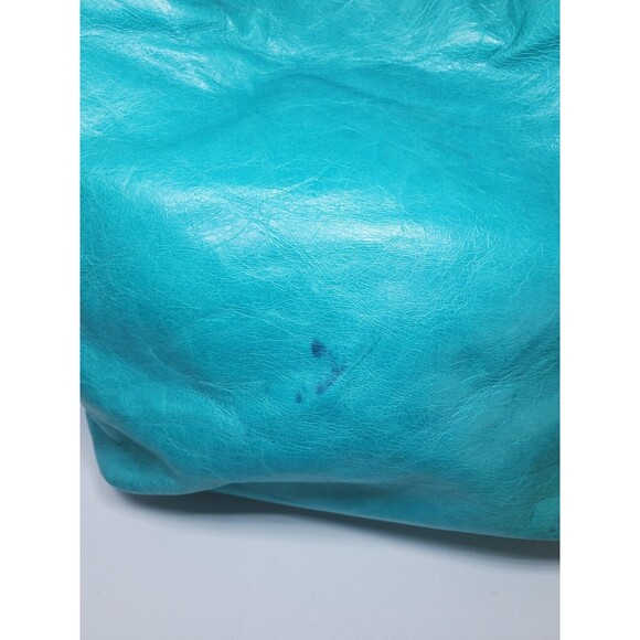 Maurizio Taiuti Italian Teal Blue Leather Mini Handbag 2 Handle Bucket - Picture 5 of 8